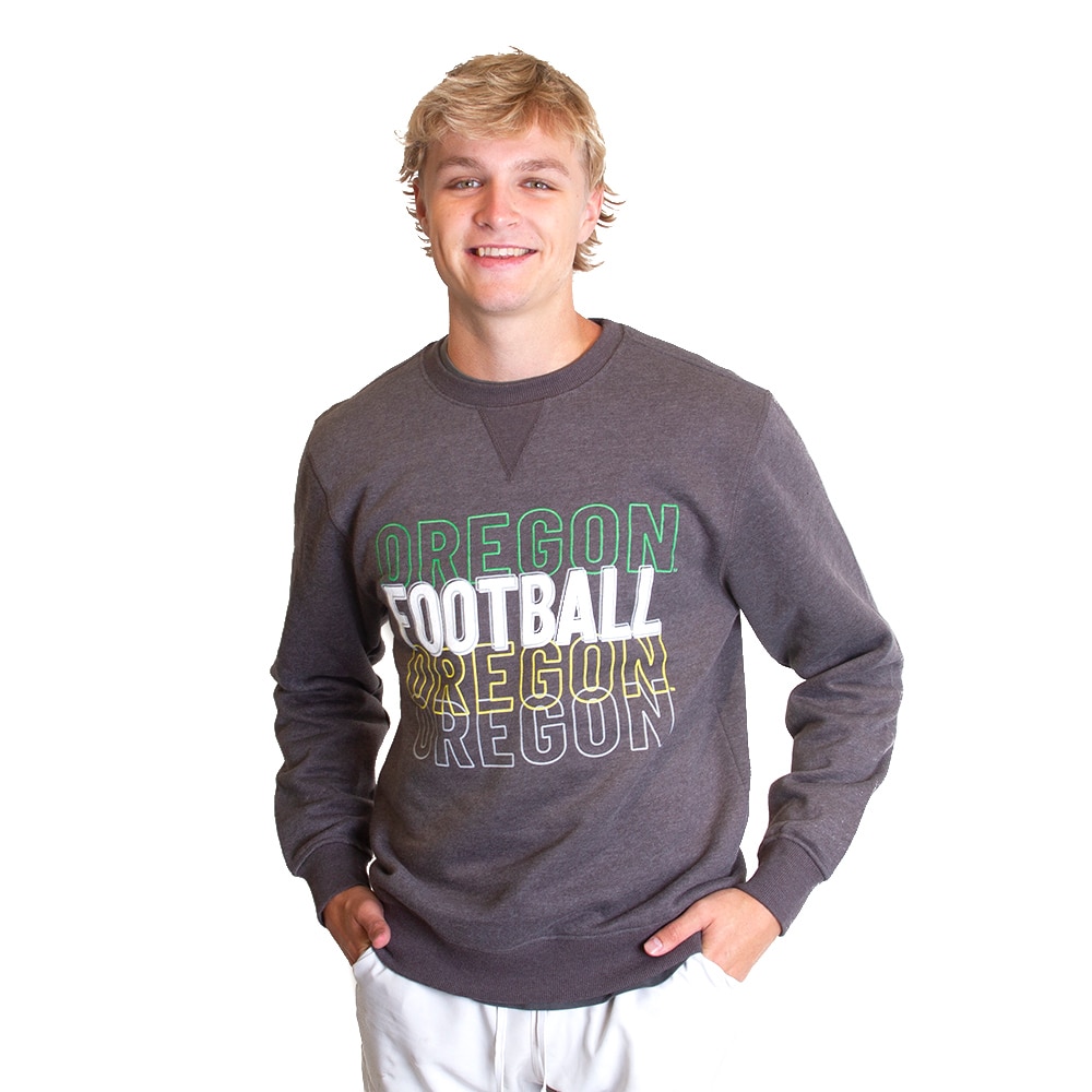 Ducks Spirit, Camp David, Grey, Pullover, Men, Football, Charcoal, 9 ounce Cotton, Fleece, Crew, Sweatshirt, 718936